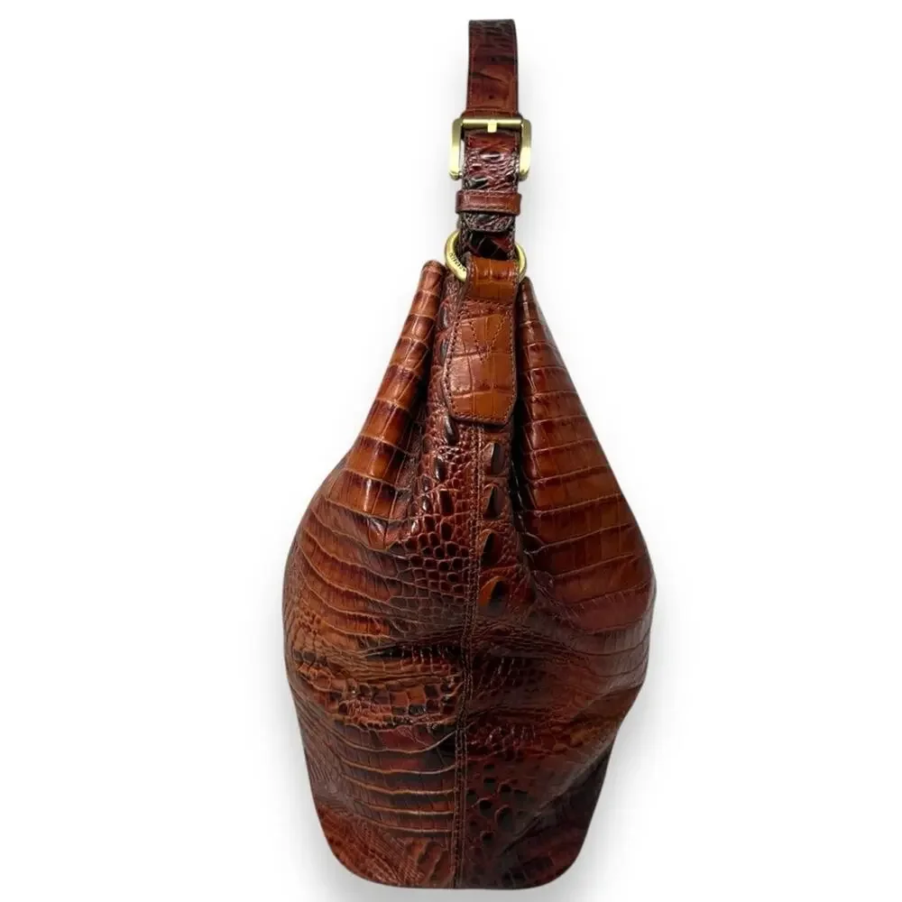 Brahmin Rhoda Pecan Croc-Embossed Genuine Leather Hobo Shoulder Bag Women’s